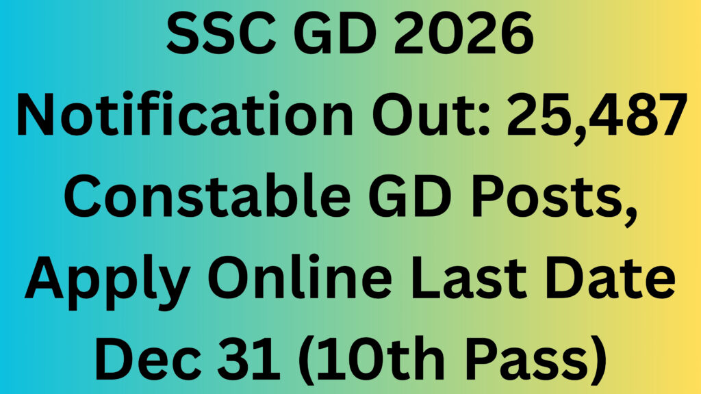 SSC GD 2026 Notification Out: 25,487 Constable GD Posts, Apply Online Last Date Dec 31 (10th Pass)